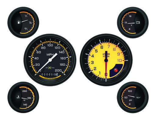 AutoCross Gul 3 3/8"​ Hastighetsmätare och Varvräknare, Fyra 2 1/8''