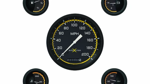 AutoCross Gul 4 5/8 Speedo, 2 1/8'' Fuel Oil Temp Volt