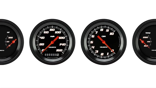 Velocity Black Series 3 3/8"Speedo, Tach, & 2 Duals