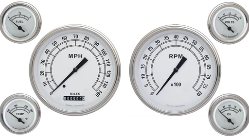 Classic White 4 5/8" Speedo, Tach, 2 1/8" 4 mätare