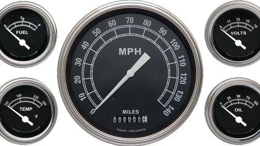 Traditional 4 5/8" Speedo, 2 1/8'' Fuel Oil Temp Volt