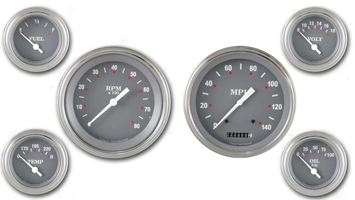 Silver Grey 4 5/8" Speedo, Tach, 2 1/8" 4 mätare