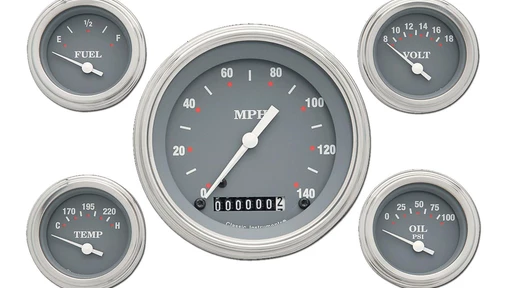 Silver Grey 4 5/8" Speedo, 2 1/8'' Fuel Oil Temp Volt