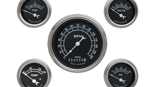 Traditional 3 3/8" Speedo, 2 1/8'' Fuel Oil Temp Volt