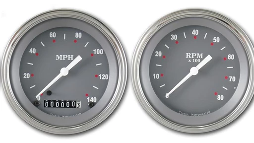 Silver Grey Series 3 3/8"Speedo, Tach, & 2 Duals