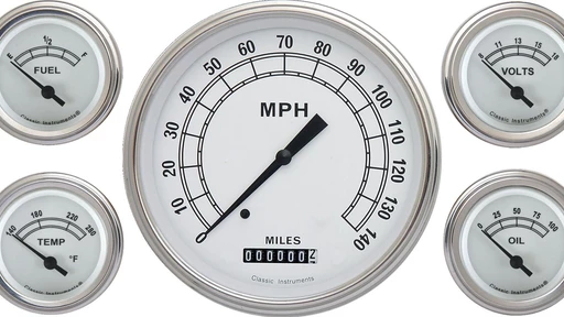 Classic White 4 5/8" Speedo, 2 1/8'' Fuel Oil Temp Volt